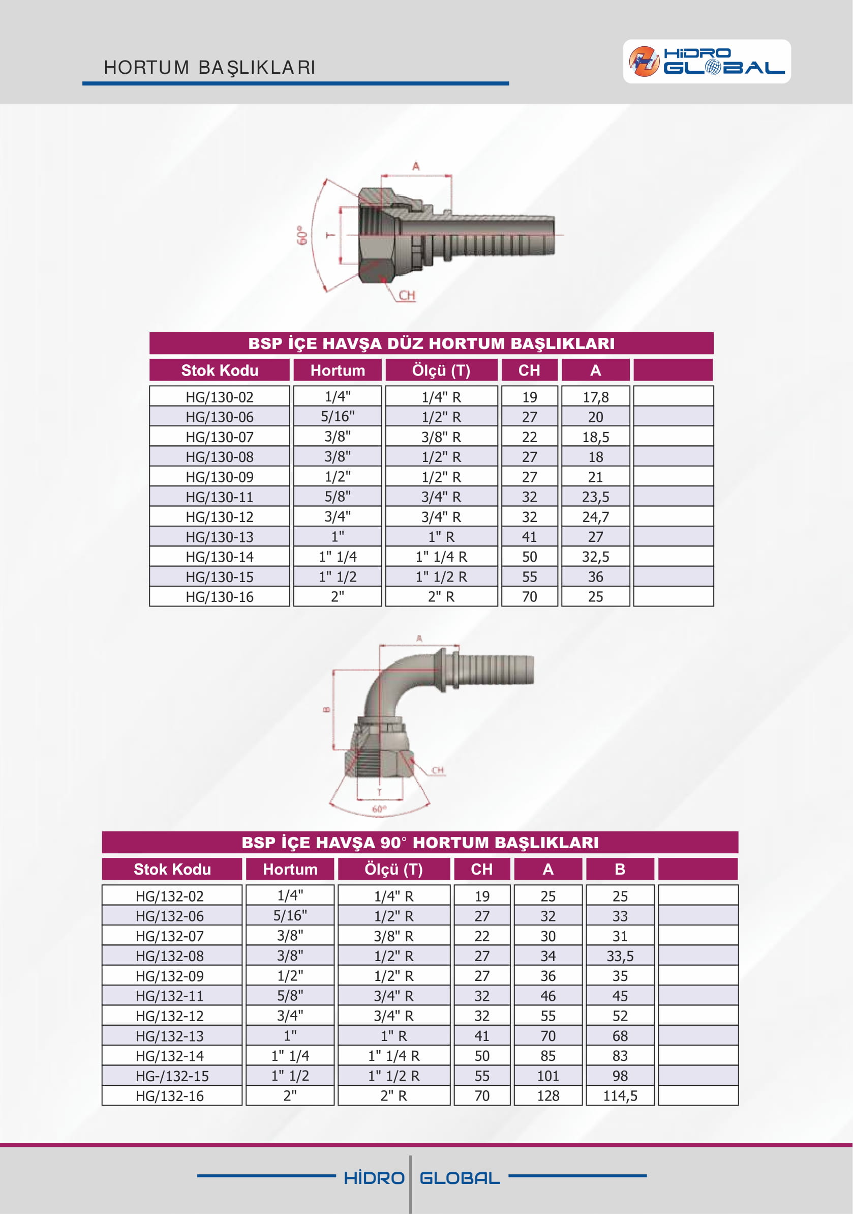 BSP İÇE HAVŞA DÜZ HORTUM BAŞLIKLARI